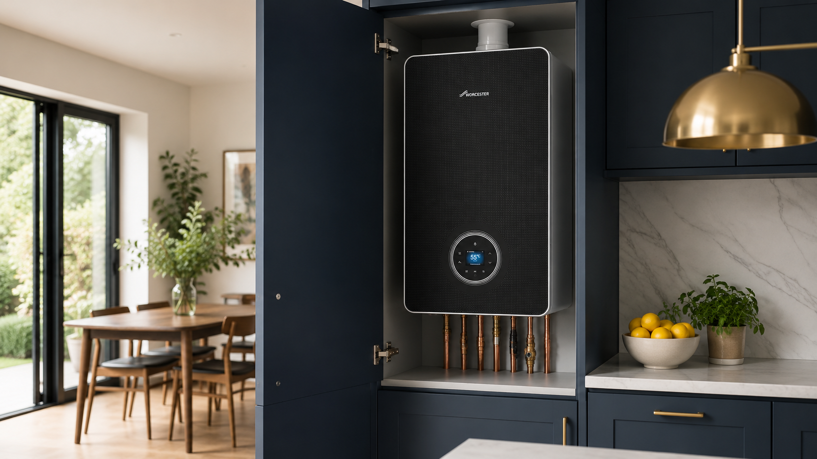 Worcester Greenstar 8000 Style combi boiler installed in a UK kitchen-diner