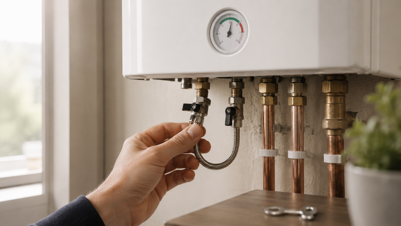 Topping up the pressure on a UK combi boiler using the filling loop valves